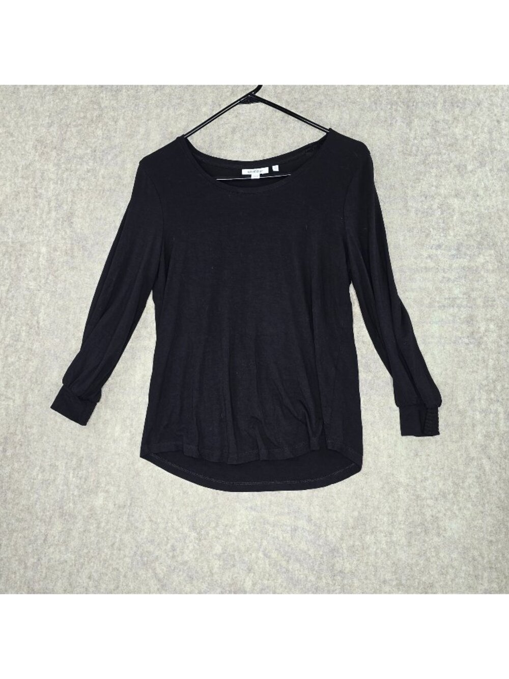 Chicos Black Long Sleeve Top With Ruched Cuffs